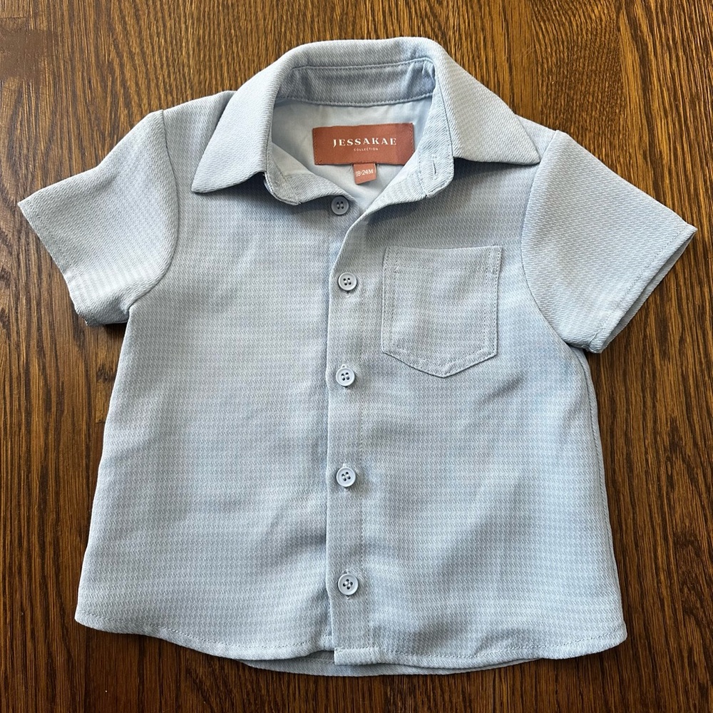 JessaKae Collection Boys Ella Button Down in light blue, size 18-24M